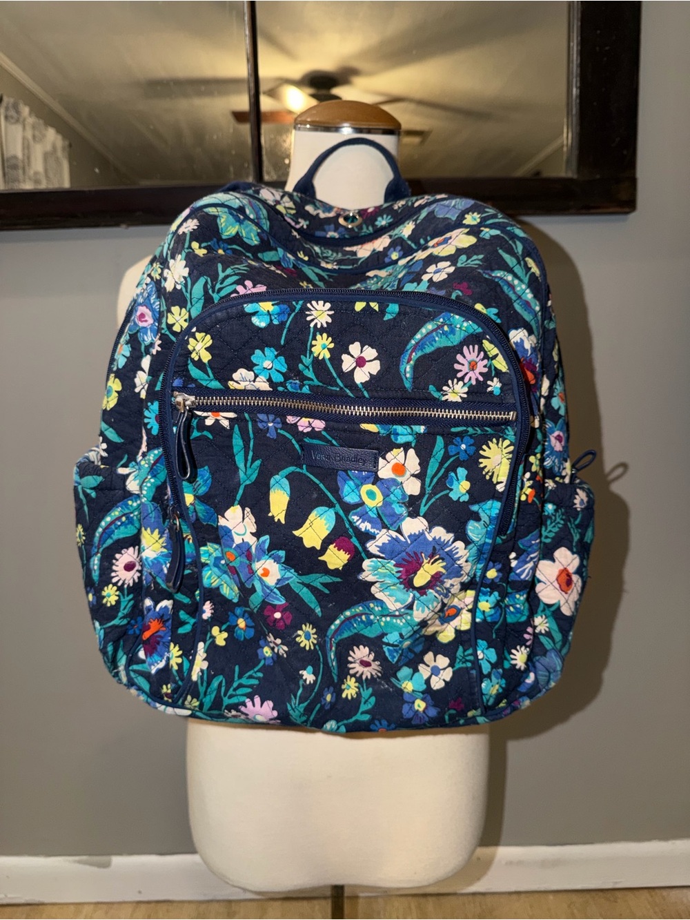 Vera Bradley Navy Floral Quilted Backpack with Multicolor Blooms